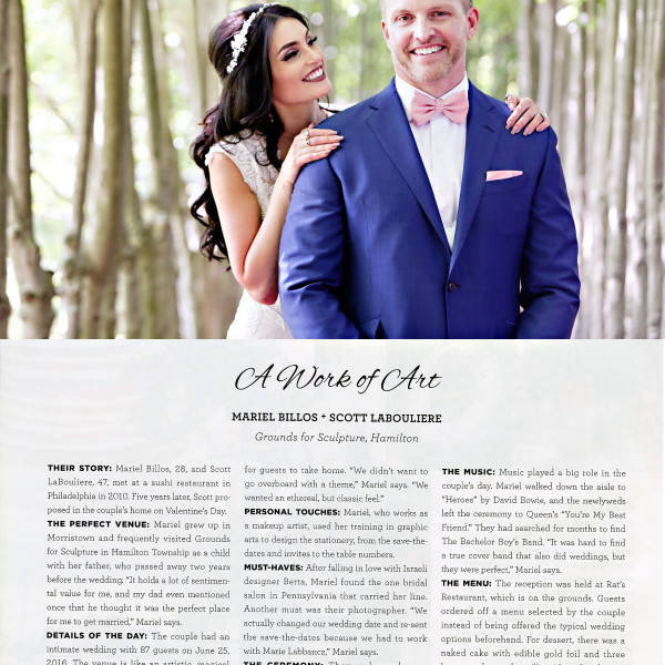 Grounds for Sculpture Wedding Featured in New Jersey Bride Magazine